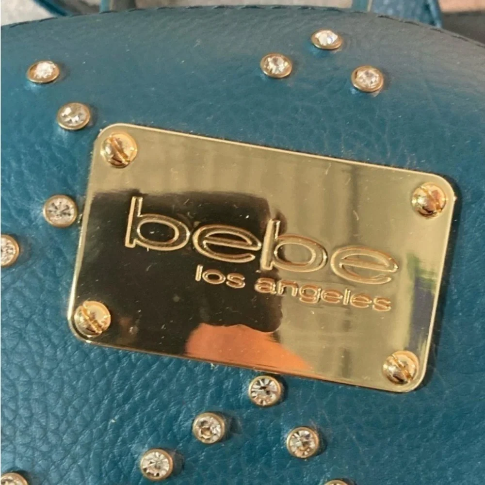 Bebe Teal Rhinestone Backpack Purse